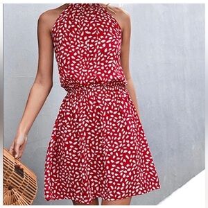 Halter Neck Sleeveless Mini Dress Key Hole Closure Ditsy Pretty Women Vibes